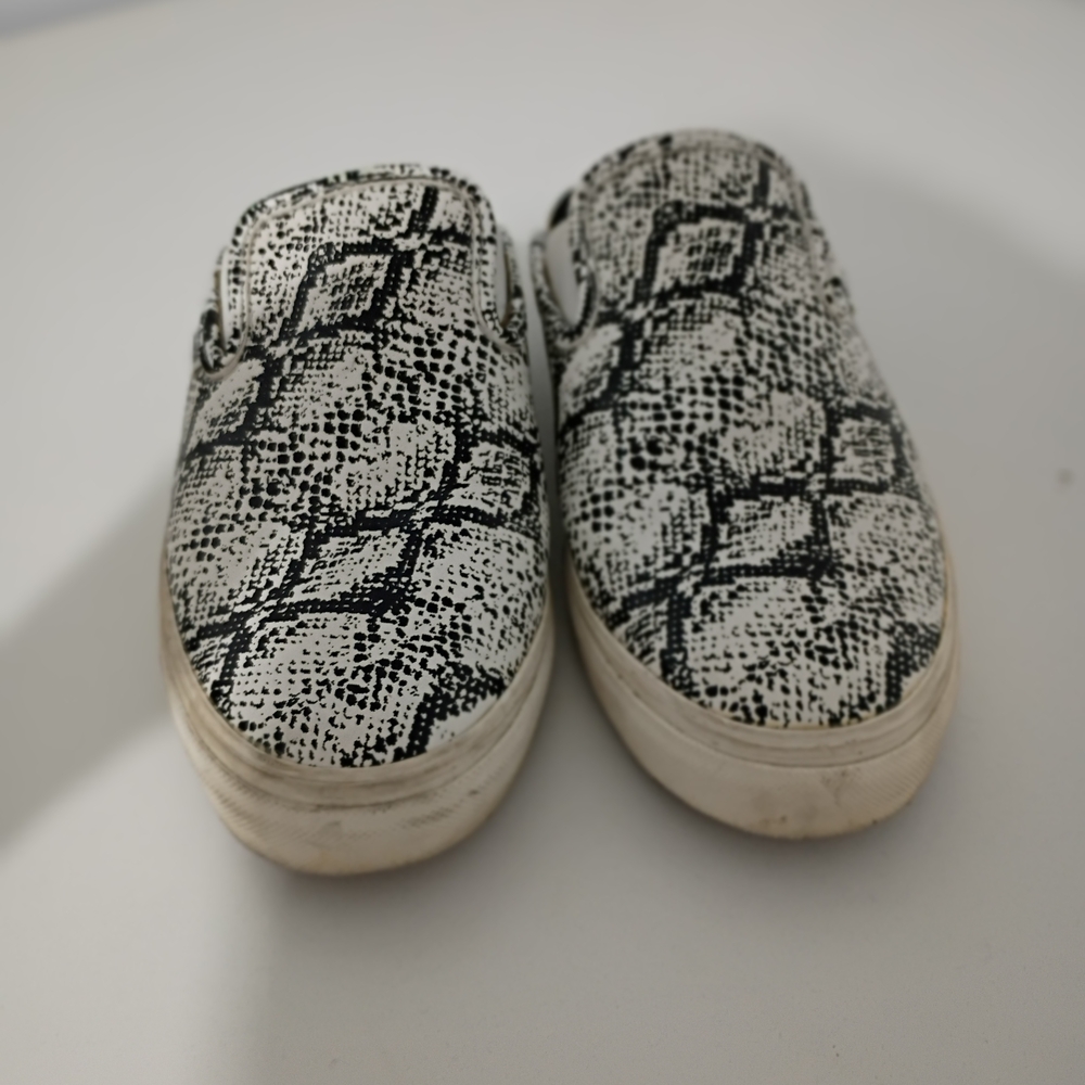 VANS Black and White Snake Print Slip-On MULES SLIDES